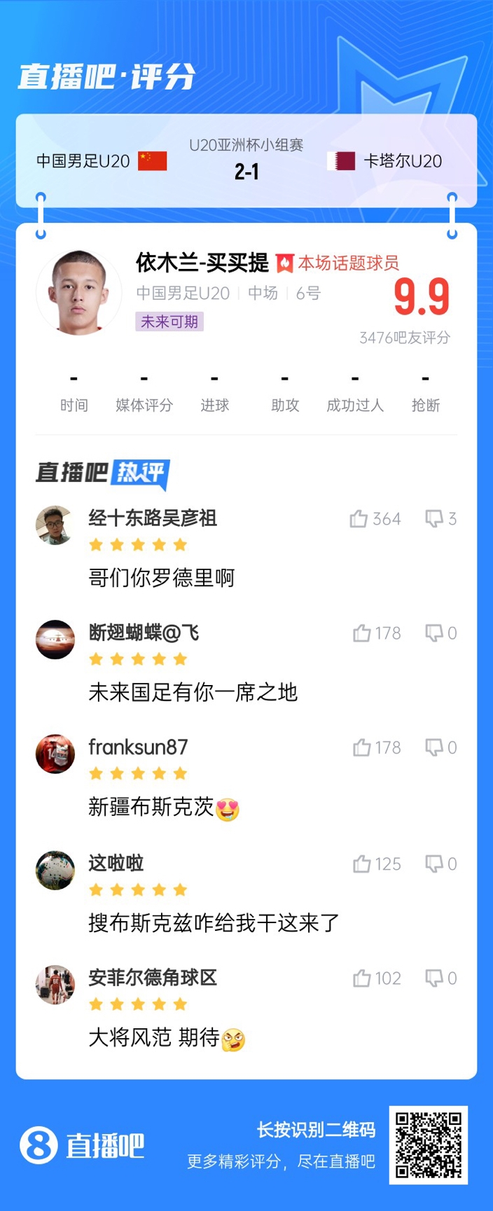  依木蘭+陳澤仕泰山中場(chǎng)連線(xiàn)！19歲依木蘭獲封：新疆布斯克茨！
