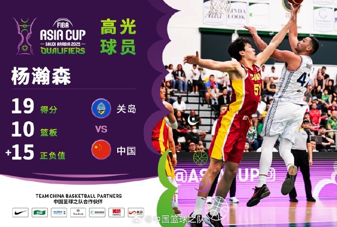 8中7拿到19分9籃板!楊瀚森當選中國男籃VS關(guān)島高光球員