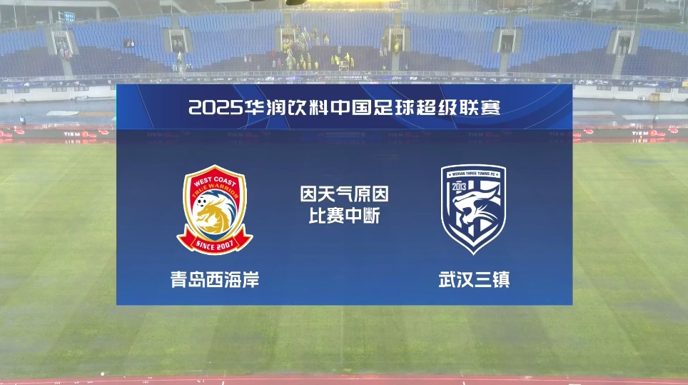 比賽延期!青島西海岸vs武漢三鎮進(jìn)行至18分鐘,因天氣中斷30分鐘