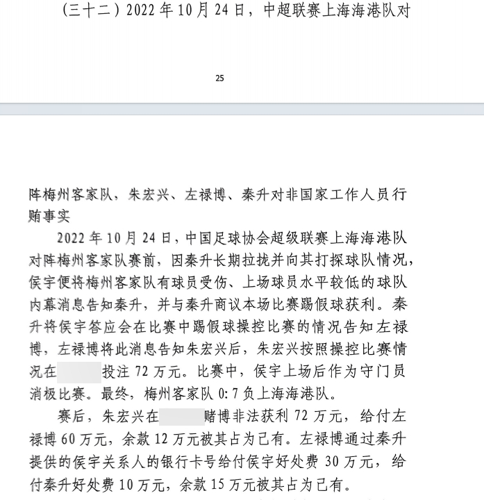 網(wǎng)傳判決書(shū):梅州0-7海港,梅州守門(mén)員侯宇收30萬(wàn)好處費消極比賽