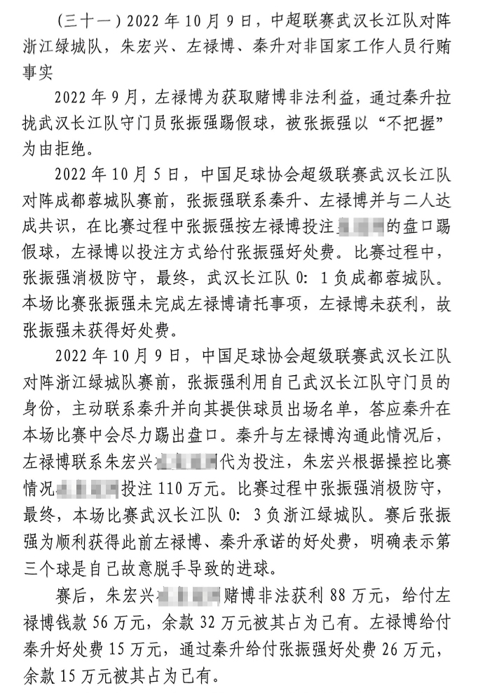  網(wǎng)傳判決書(shū)：前武漢門(mén)將向秦升主動(dòng)請纓踢假球，合分41萬(wàn)好處費