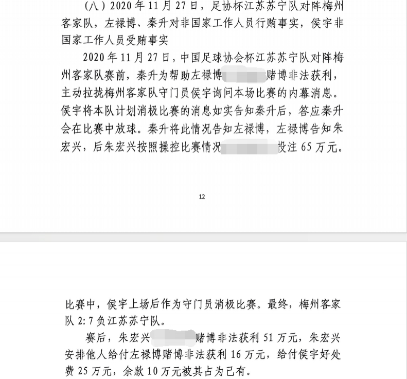 網(wǎng)傳判決書(shū)：足協(xié)杯梅州2-7江蘇，梅州門(mén)將侯宇收25萬(wàn)消極比賽